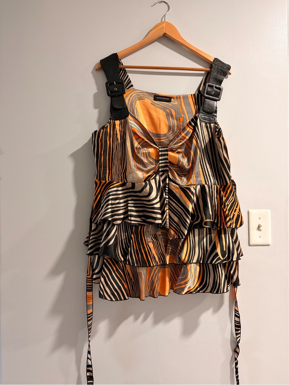 Ashley Stewart Layered Zebra-Print Ruffle Tank Top in Orange and Black